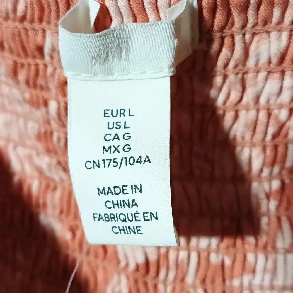 H&M floral cottagecore smocked tie detail halter apricot tropical maxi large - Picture 7 of 12